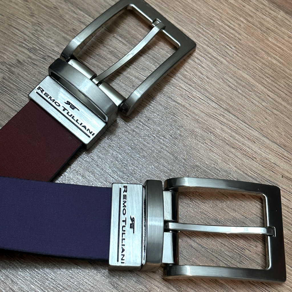 Pair Of Remo Tulliani Burgundy And Purple Belts With Silver Buckles